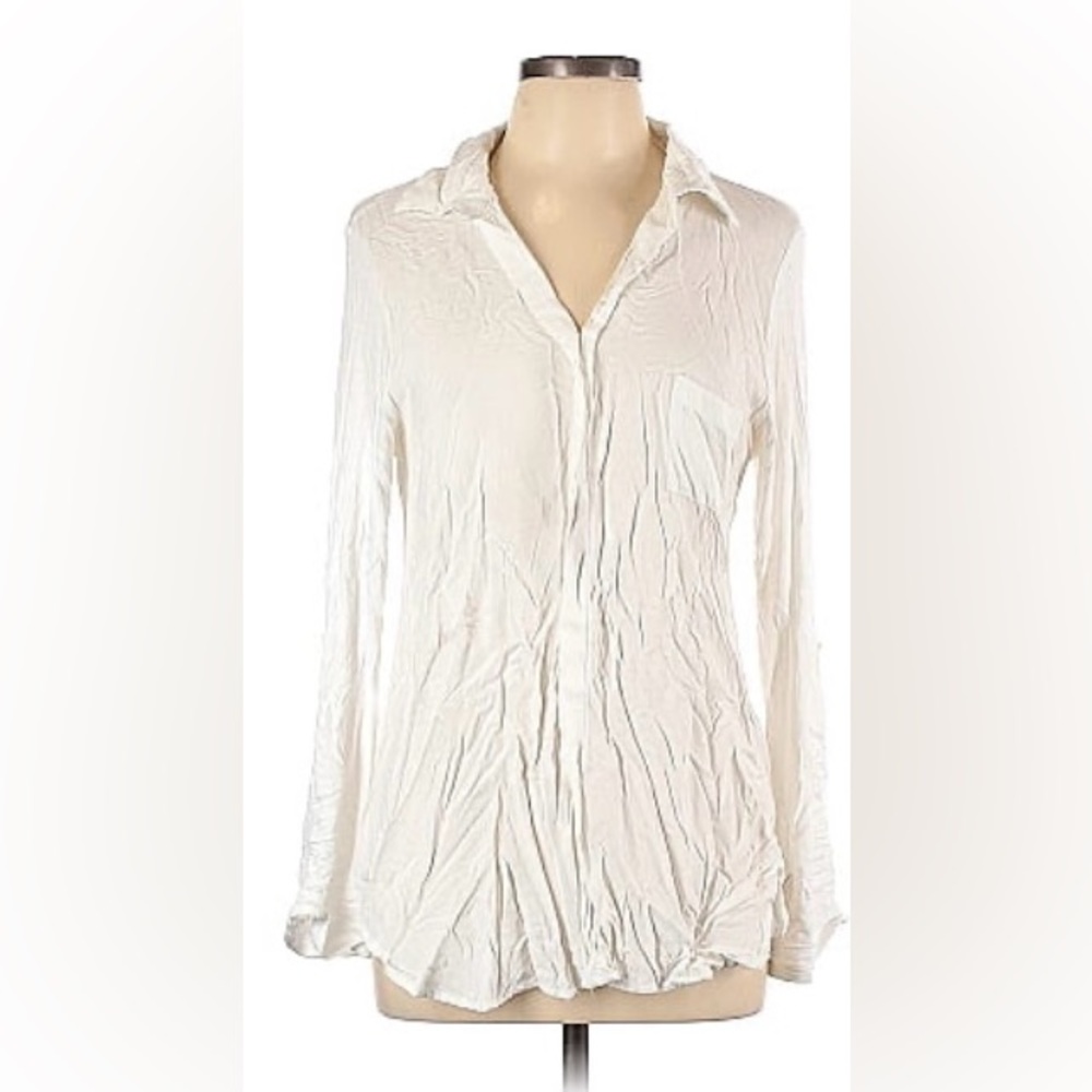 Pleione white rayon spandex dress shirt- Large
